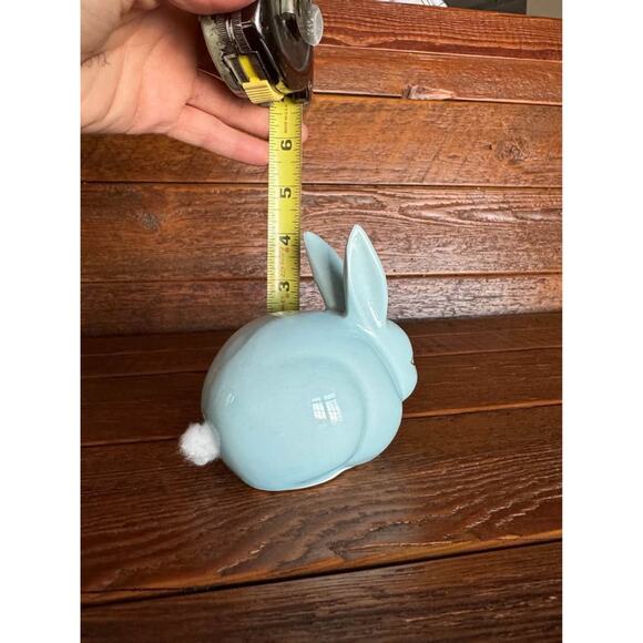 Ceramic Bunny Rabbit Figurine Light Blue Whimsical Easter Spring Decor - Picture 6 of 10